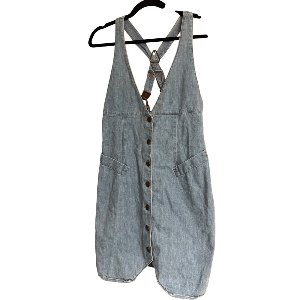 Vintage Tickets California Denim Pinafore Dress Light Wash Button Front 5/6